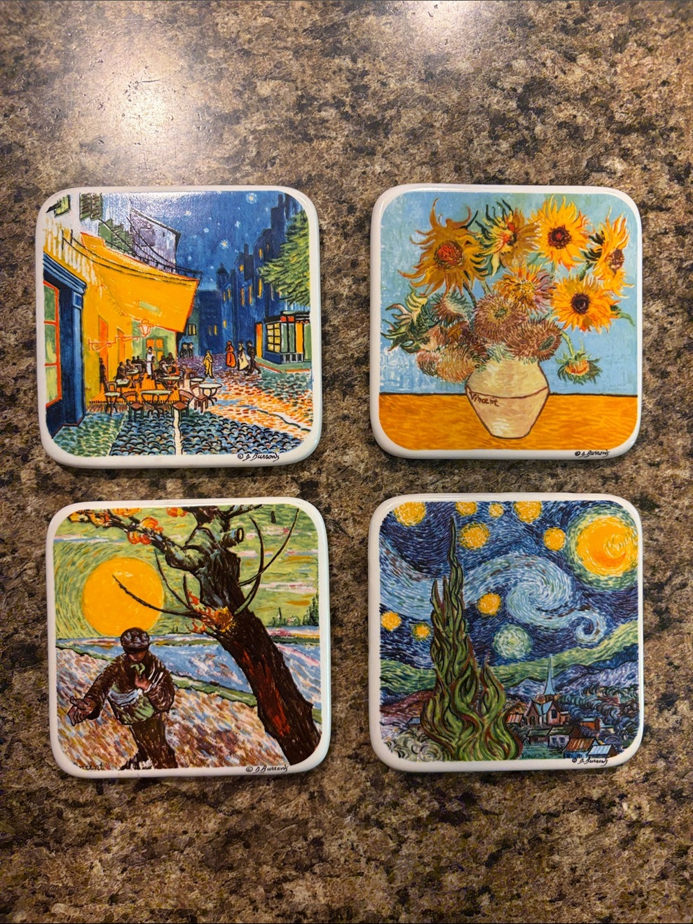 Set of 4 Van Gogh Ceramic Coasters by D. Burrows